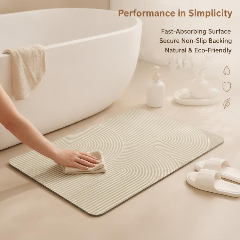 Beżowa, paskowana mata diatomi – Non Slip Bath Mat recenzja i cena